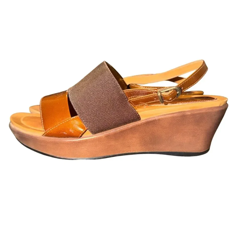 Dansko Alexis Wedge Sandals Women's 7.5 Brown Leather Textile Slingback Comfort